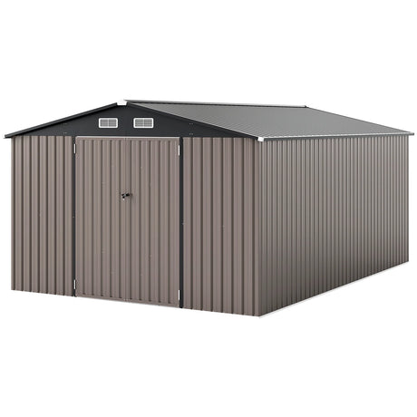 10 x 14 FT Outdoor Storage Shed with Improved Windproof Metal Structure-Gray