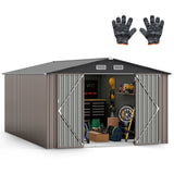 10 x 14 FT Outdoor Storage Shed with Improved Windproof Metal Structure-Gray