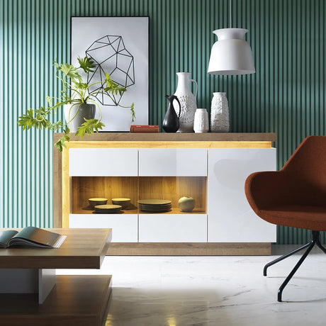 Lyon Designer Coffee Table in Riviera Oak/White High Gloss