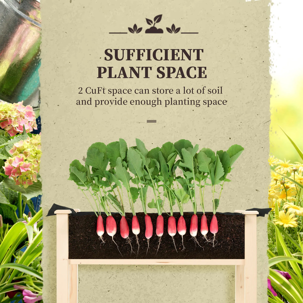 Outsunny Garden Wooden Planters14 Rectangular Raised Bed,Flower Box, Fir Wood Indoor/Outdoor, Oak Tone, 86L x 46W x 76Hcm