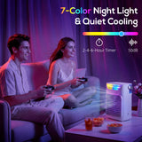 HOMCOM Air Cooler with Adjustable Head, Portable Air Conditioner with 3 Wind Speed, 2 Cool Mist, RGB Light, White