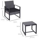 Outsunny 2 Seater Rattan Patio Set W/ Cushions-Grey/Black
