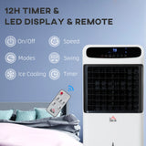 HOMCOM Mobile Air Cooler, 12L Tank Evaporative Ice Cooling Fan Water Conditioner Humidifier Unit with 3 Modes, 3 Speed, Remote, Timer, Oscillating for Home Bedroom