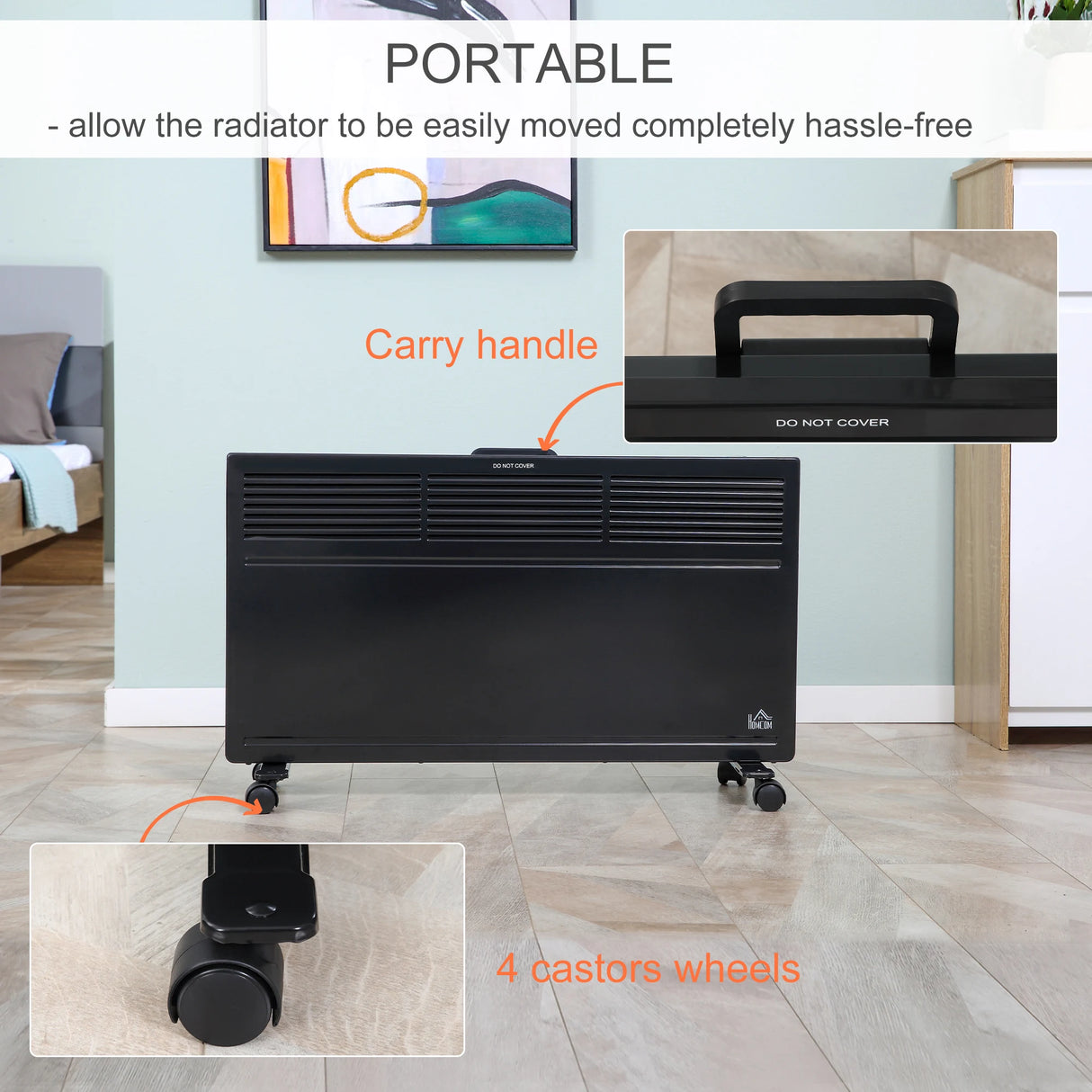 HOMCOM POWER Convector Radiator Freestanding or Wall-mounted Heating with 2 Heat Settings Safety Cut-Off, Black