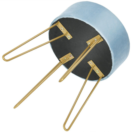 Round Velvet Ottoman Footrest Stool Side Table Dressing Chair with Metal Legs-Blue
