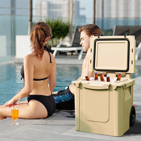 45 Quart Cooler Towable Ice Chest-Brown