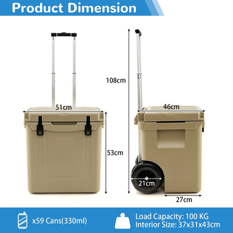 45 Quart Cooler Towable Ice Chest-Brown
