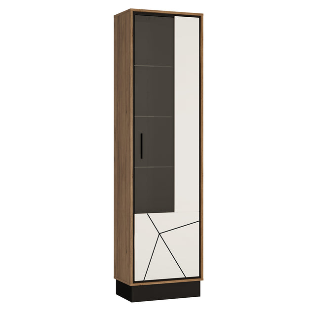 Brolo Tall Glazed Display Cabinet (RH) in Walnut and Dark Panel Finish
