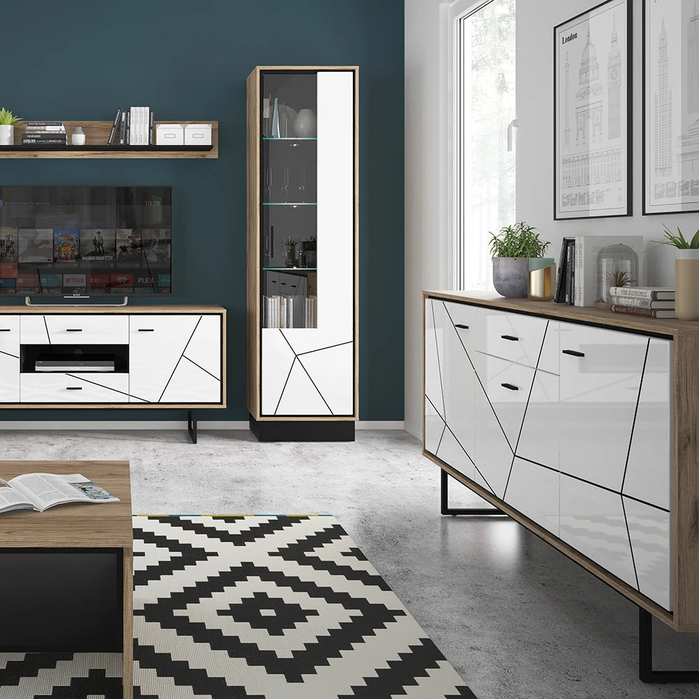 Brolo Tall Glazed Display Cabinet (RH) in Walnut and Dark Panel Finish