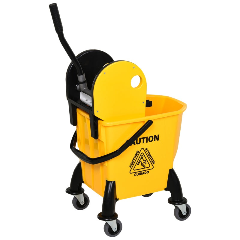 HOMCOM 25L Mop Bucket, with Wringer, Wheels and Handle - Yellow