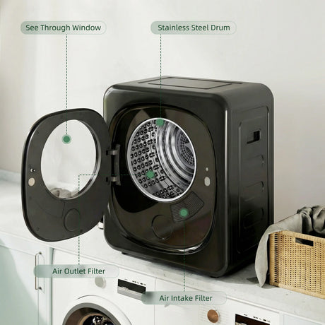 HOMCOM 4kg Vented Tumble Dryer with 5 Drying Mode, 800W Compact Freestanding Front Tumble Dryer Black