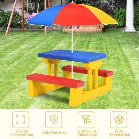 Kids Colorful Picnic Table Set with Removable Umbrella