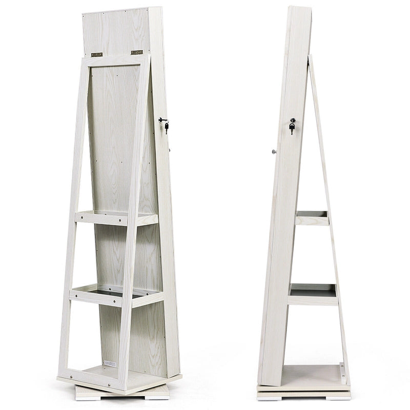 2-in-1 Lockable Jewelry Cabinet with Full Length Mirror