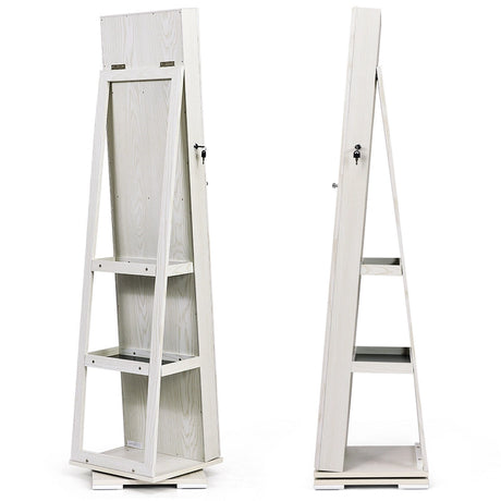 2-in-1 Lockable Jewelry Cabinet with Full Length Mirror