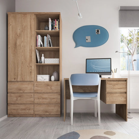 Fribo Tall Bookcase with 3 Drawers in Oak