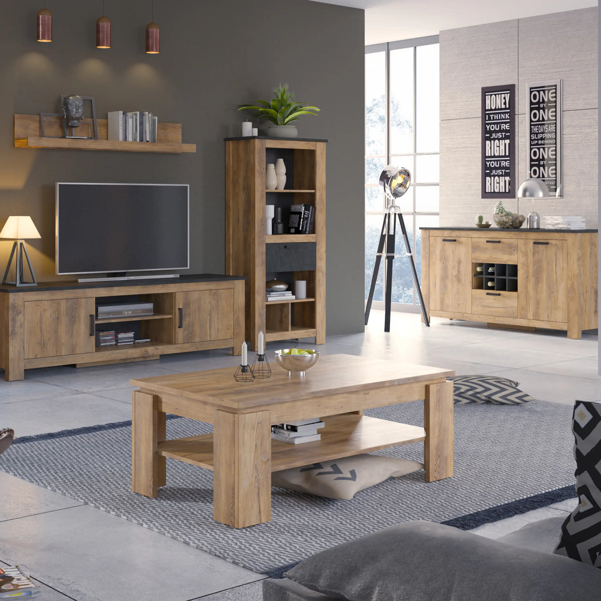 Rapallo Extending Dining Table 160-200cm Chestnut and Matera Grey