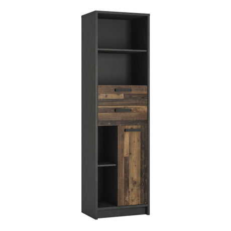 Brooklyn Bookcase 2 Drawers and 1 Door Walnut and Dark Grey