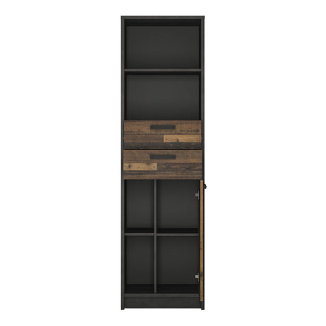 Brooklyn Bookcase 2 Drawers and 1 Door Walnut and Dark Grey