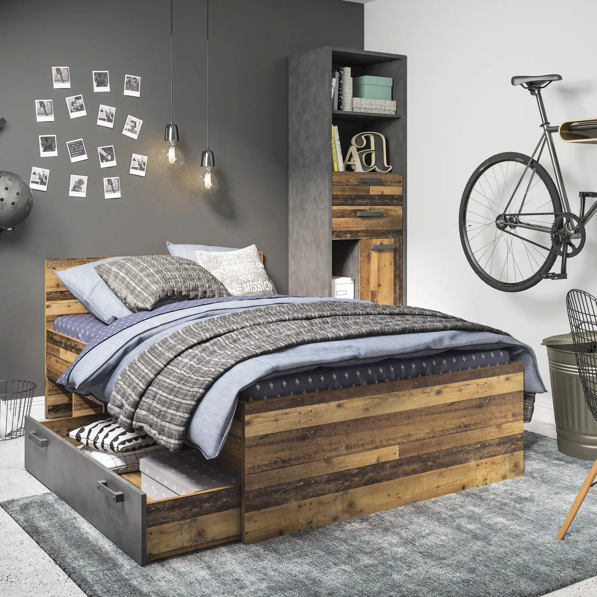 Brooklyn Bookcase 2 Drawers and 1 Door Walnut and Dark Grey
