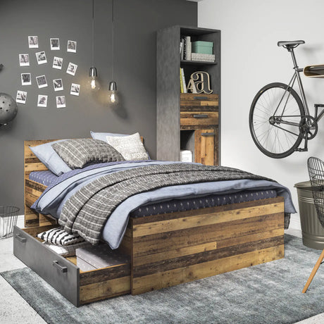 Brooklyn Bookcase 2 Drawers and 1 Door Walnut and Dark Grey