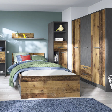 Brooklyn Bookcase 2 Drawers and 1 Door Walnut and Dark Grey