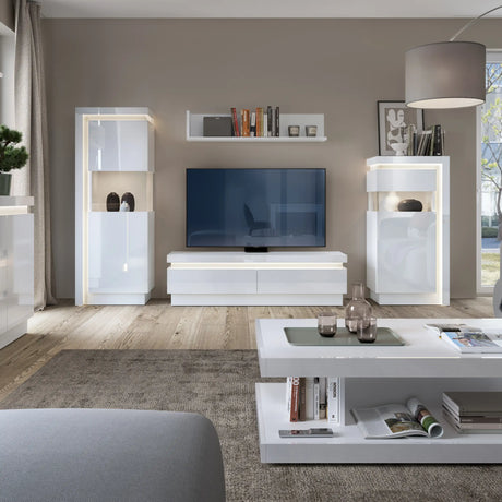 Lyon 120cm Wall Shelf in White and High Gloss
