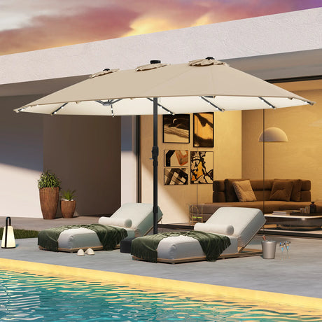 445 cm Extra-Large Patio Umbrella with LED Solar Lights and Crank Handle-Beige