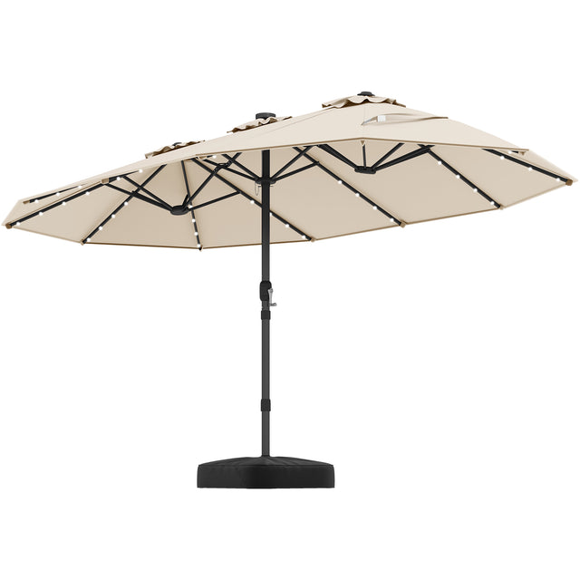 445 cm Extra-Large Patio Umbrella with LED Solar Lights and Crank Handle-Beige