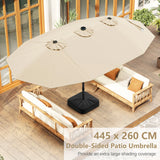 445 cm Extra-Large Patio Umbrella with LED Solar Lights and Crank Handle-Beige