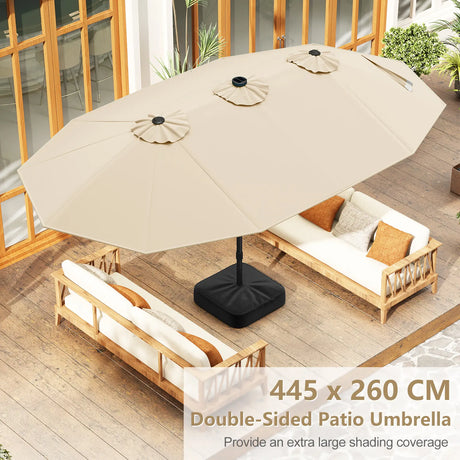 445 cm Extra-Large Patio Umbrella with LED Solar Lights and Crank Handle-Beige