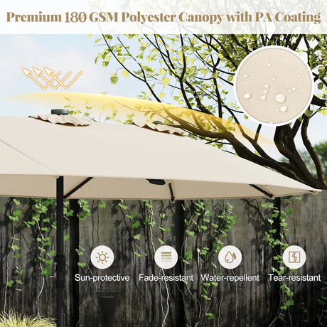 445 cm Extra-Large Patio Umbrella with LED Solar Lights and Crank Handle-Beige