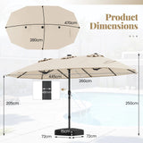 445 cm Extra-Large Patio Umbrella with LED Solar Lights and Crank Handle-Beige
