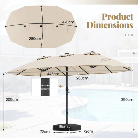 445 cm Extra-Large Patio Umbrella with LED Solar Lights and Crank Handle-Beige