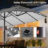 445 cm Extra-Large Patio Umbrella with LED Solar Lights and Crank Handle-Grey