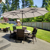 445 cm Twin Patio Umbrella Double-Sided Umbrella with 48 LED Lights-Beige
