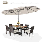 445 cm Twin Patio Umbrella Double-Sided Umbrella with 48 LED Lights-Beige