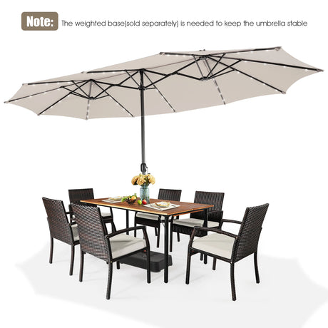 445 cm Twin Patio Umbrella Double-Sided Umbrella with 48 LED Lights-Beige