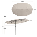445 cm Twin Patio Umbrella Double-Sided Umbrella with 48 LED Lights-Beige