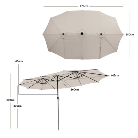 445 cm Twin Patio Umbrella Double-Sided Umbrella with 48 LED Lights-Beige