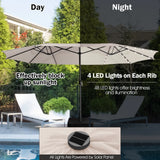 445 cm Twin Patio Umbrella Double-Sided Umbrella with 48 LED Lights-Beige