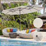 445 cm Twin Patio Umbrella Double-Sided Umbrella with 48 LED Lights-Beige