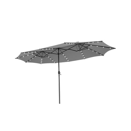 15 Feet Twin Patio Umbrella with 48 Solar LED Lights-Gray