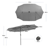 15 Feet Twin Patio Umbrella with 48 Solar LED Lights-Gray