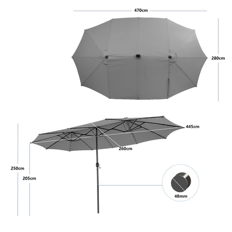 15 Feet Twin Patio Umbrella with 48 Solar LED Lights-Gray