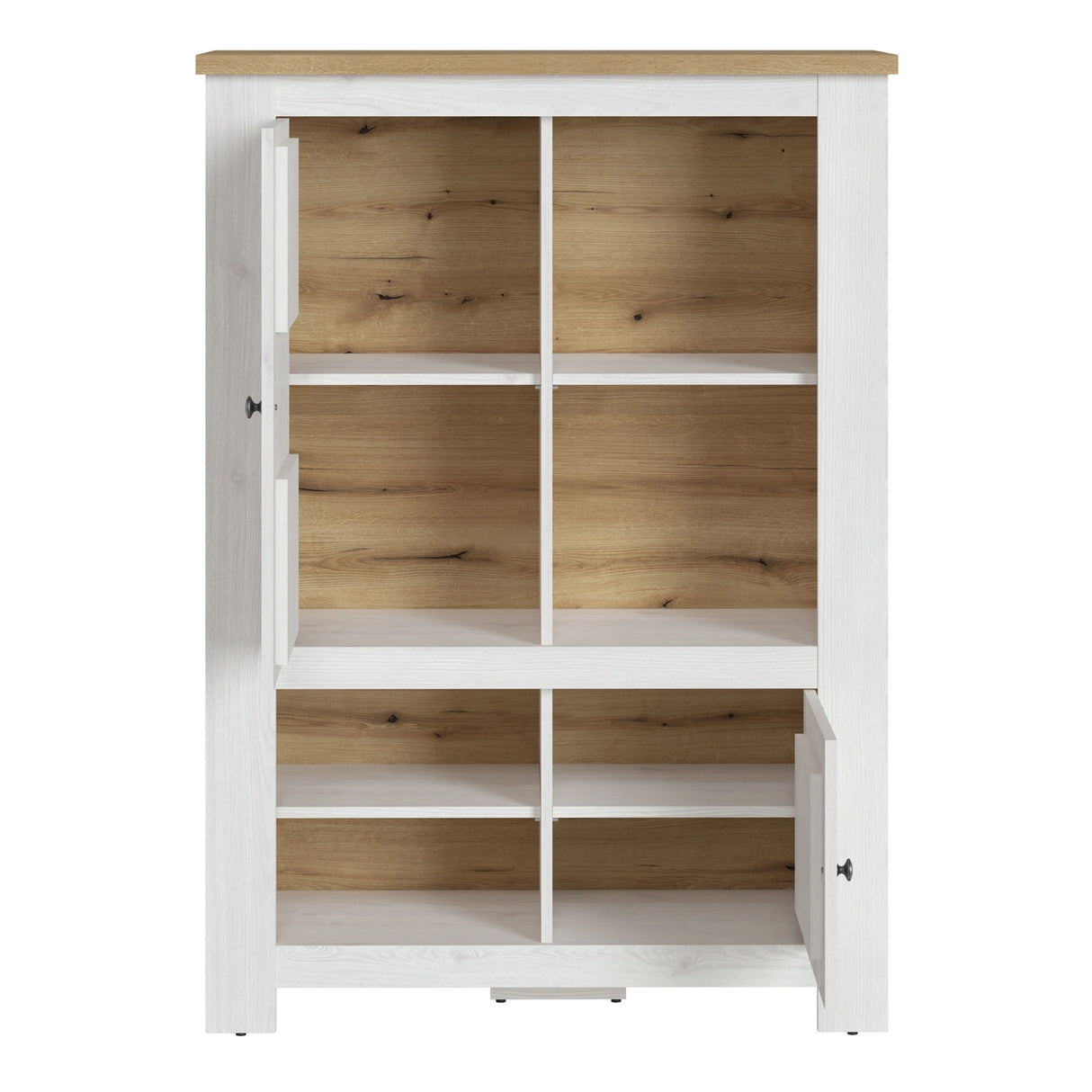 Celesto 2 Door 4 Shelves Display Cabinet with LED Lights in White and Oak