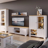 Celesto 2 Door 4 Shelves Display Cabinet with LED Lights in White and Oak