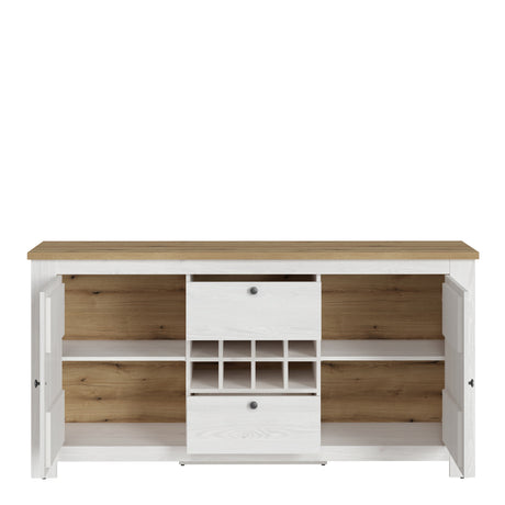 Celesto 2 Door 2 Drawer Sideboard with Wine Rack in White and Oak