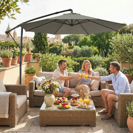 Outsunny 3 m Garden Cantilever Parasol with Cover, Round Overhanging Umbrella with 360 Rotation, Tilt, Grey