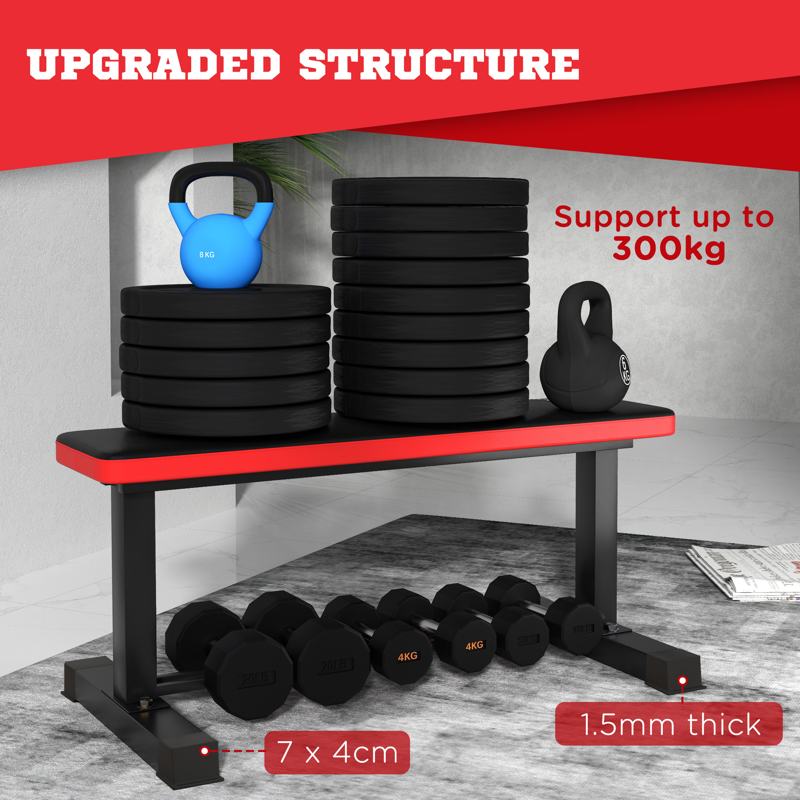 SPORTNOW Flat Weight Bench, 300KG Weight Capacity Workout Bench with Dumbbell Rack