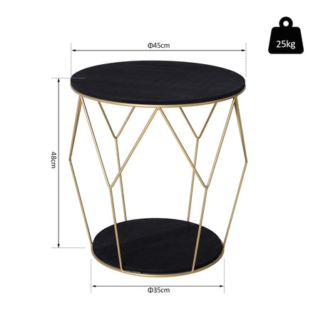 HOMCOM Round Coffee Table with Storage, Modern Sofa Side Table with Metal Frame, End Table for Bedroom, Living Room, Black and Gold, 45 x 45 x 48 cm